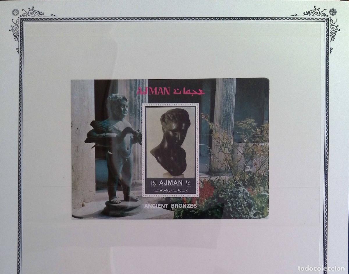 Sellos: O) 1972 AJMAN, ART, SCULPTURE, ANCIENT BRONZES, SOUVENIR MNH