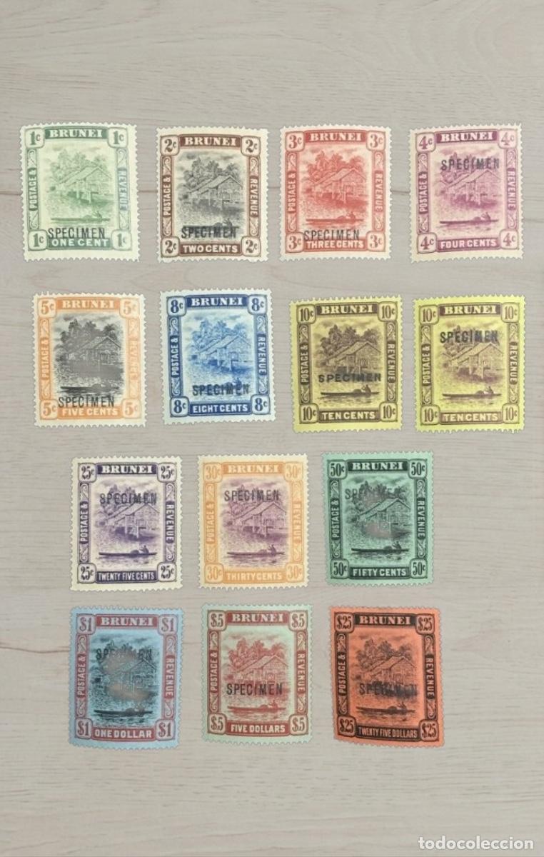 Sellos: Lote 14 Sellos de Brunei - Sobreimpresi&oacute;n SPECIMEN - Hasta 25 Dollars - Nuevos
