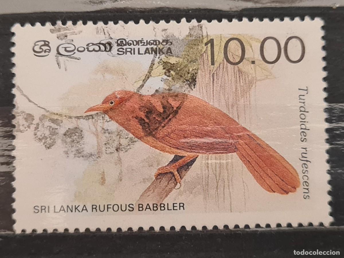 Sellos: Sello usado de Sri Lanka 1987. Fauna, aves: Turdoides rufescens