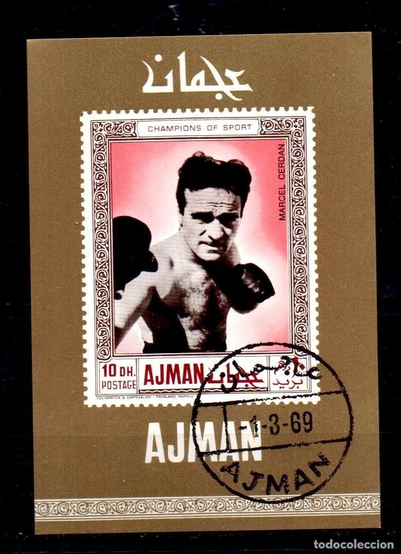 Sellos: AJMAN 1969 SHEET DELUXE USED MNH MARCEL CERDAN BOXING SPORTS DEPORTES BOXEO BOXE BOXEN