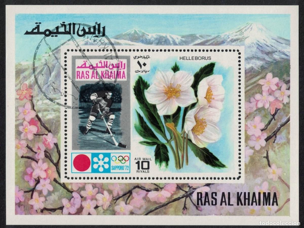 Sellos: RAS AL-KHAIMAH 1972 SHEET USED MNH SAPPORO JUEGOS OLIMPICOS OLYMPIC GAMES DEPORTES FLORES FLOWERS