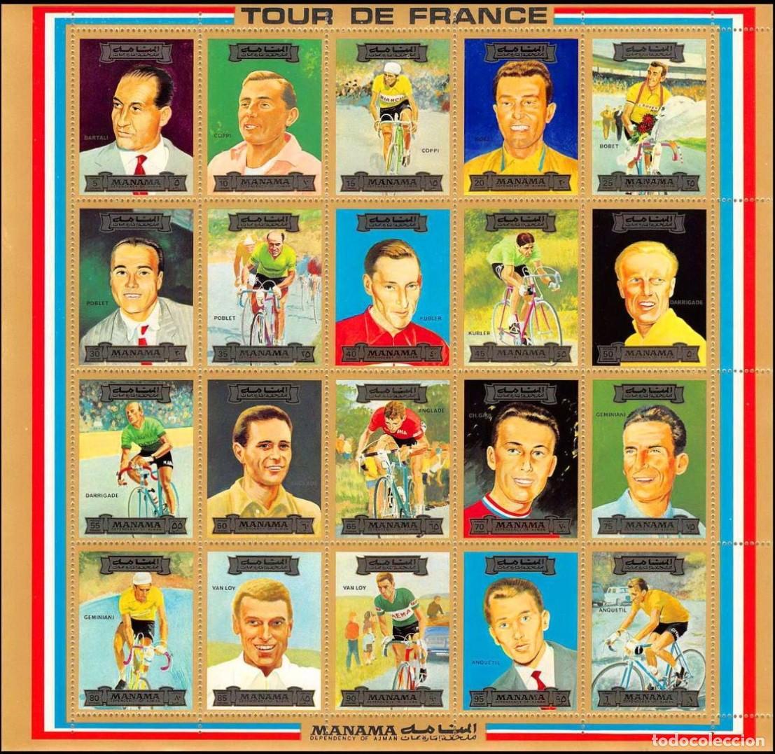 Sellos: MANAMA 1971 SHEET MNH GANADORES DEL TOUR DE FRANCIA CICLISTAS CYCLISTS CICLISMO DEPORTES SPORTS