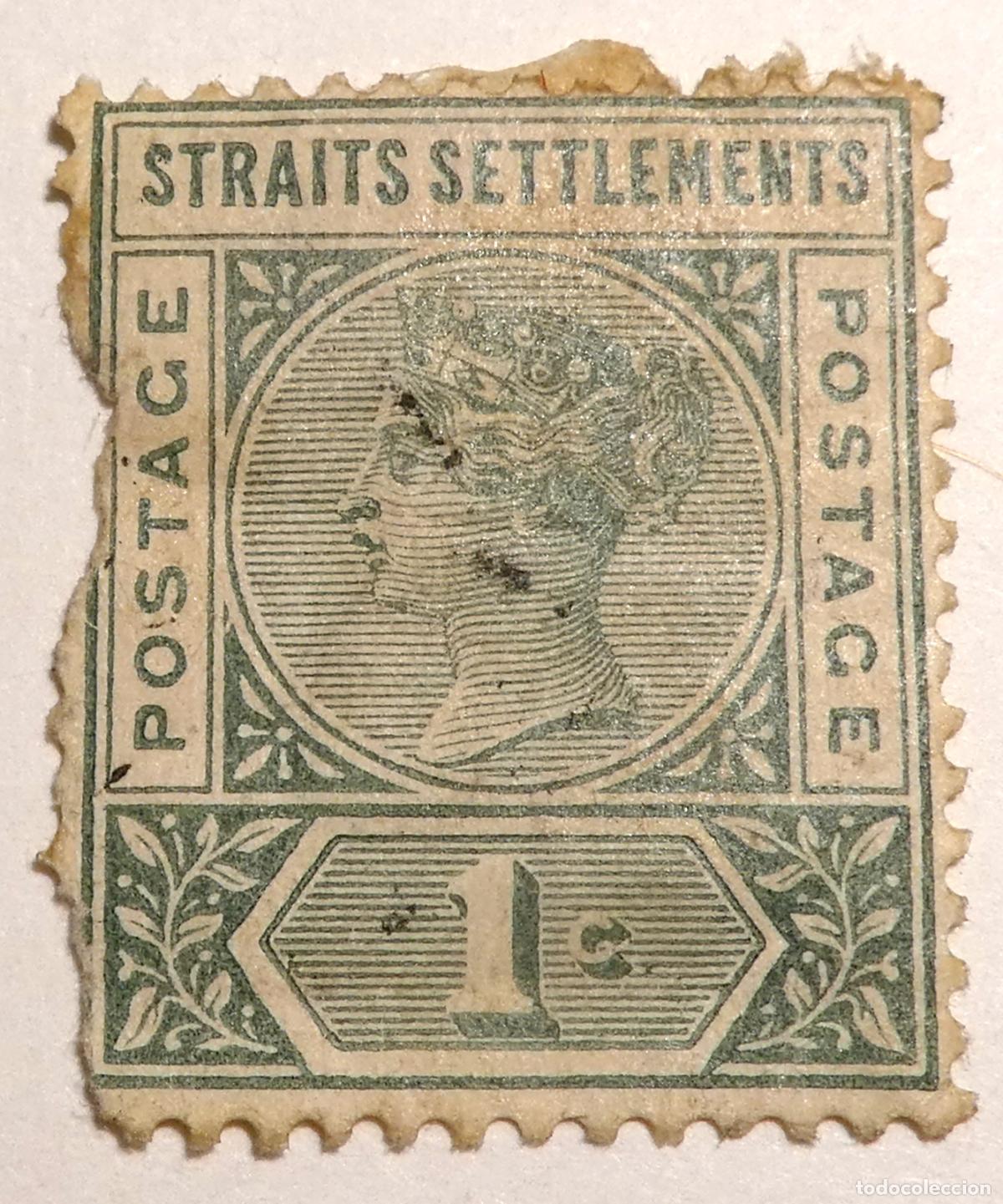 Sellos: Sello postal de Straits Settlements ,Colonia Brit&aacute;nica 1 c&eacute;ntimo Reina Victoria 1892
