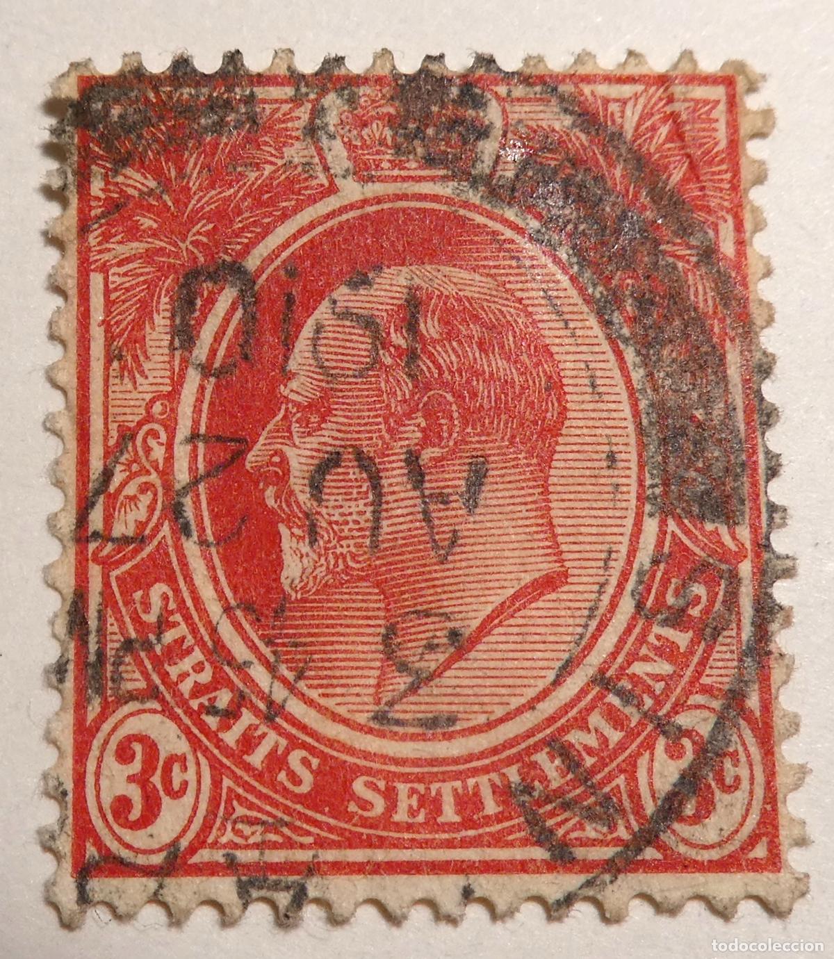 Sellos: Sello postal de Straits Settlements ,Colonia Brit&aacute;nica 3 c&eacute;ntimos Rey Jorge V. 1912