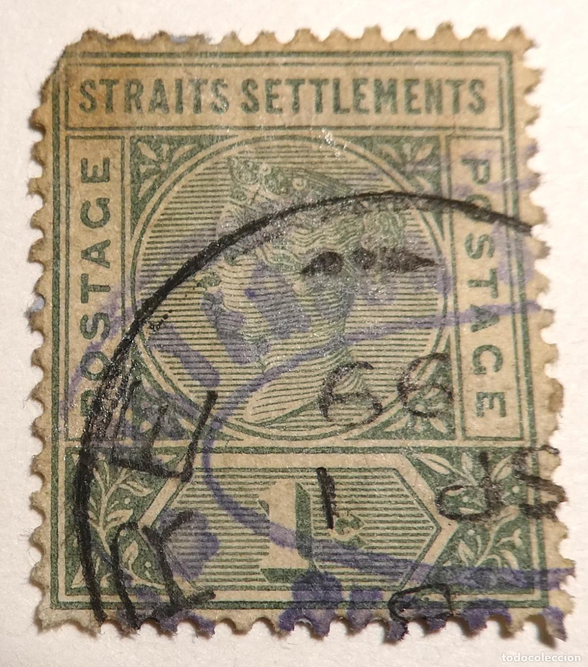 Sellos: Sello postal de Straits Settlements ,Colonia Brit&aacute;nica 1 c&eacute;ntimo Reina Victoria 1892