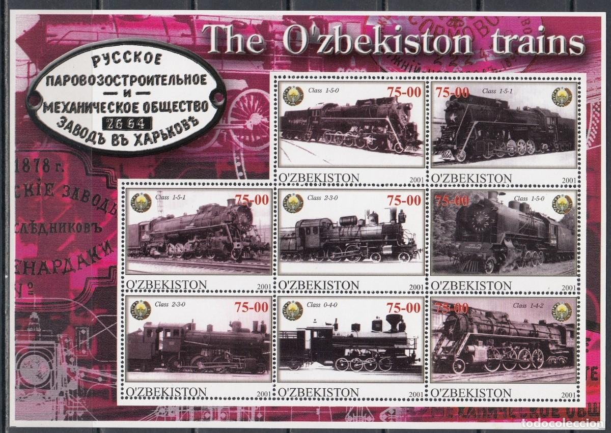 Sellos: UZBEKISTAN 2001 SHEET MNH TRENES STEAM TRAINS TRENI ZUGE LOCOMOTORAS LOCOMOTIVES LOKOMOTIVEN