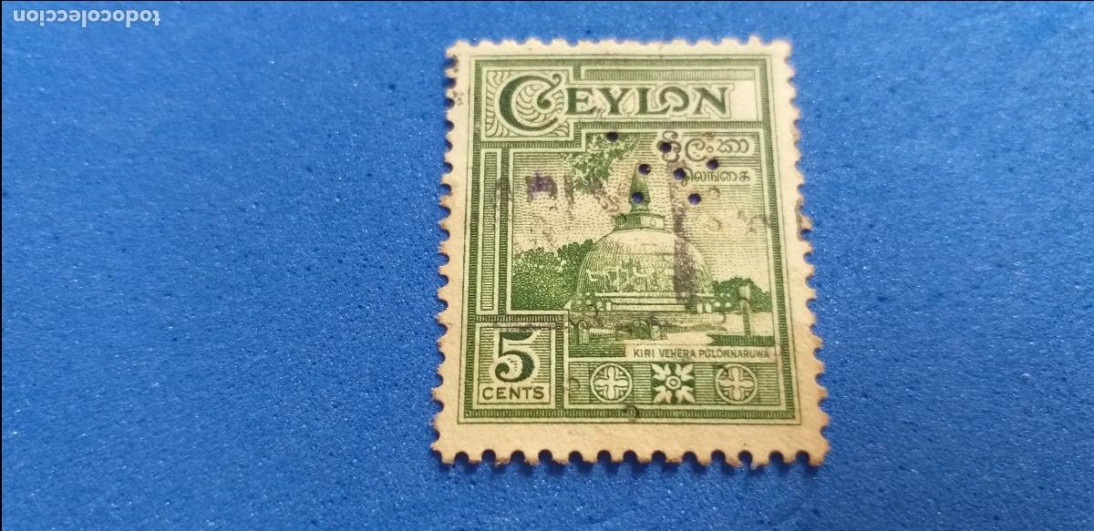 Sellos: Sello perfins. Sello de Sri Lanka ( Ceylon ). Usado. Perforado Letras W