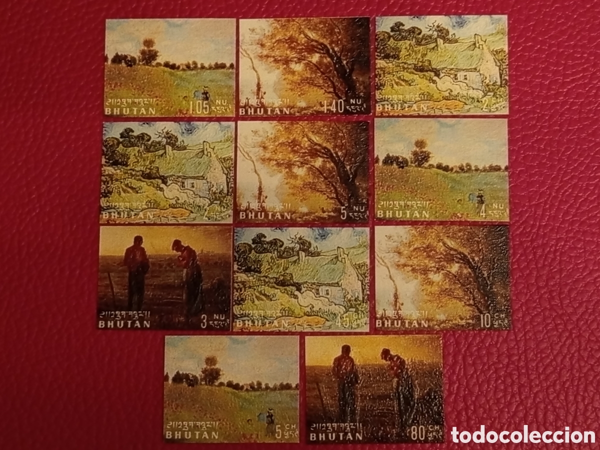 Sellos: Lote Filat&eacute;lico 11 Sellos But&aacute;n 1968 Arte Van Gogh / Millet Relieve Nuevos**