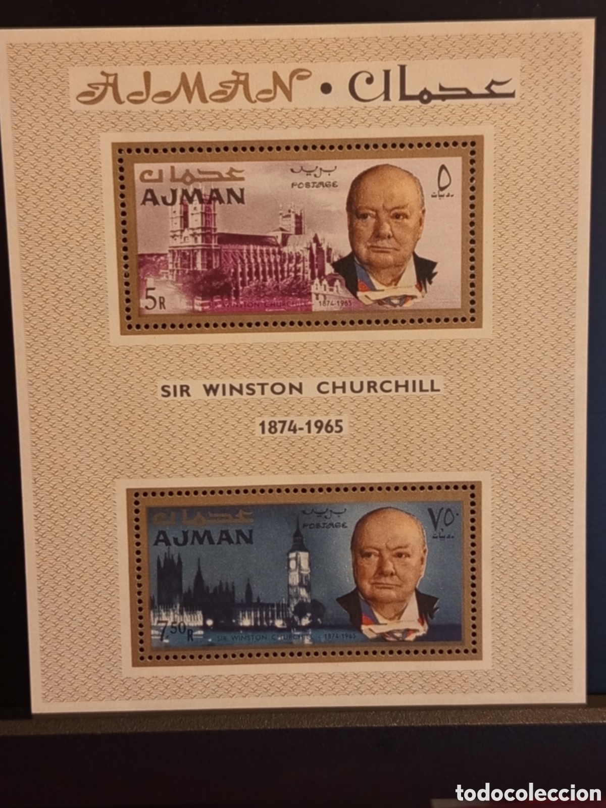 Sellos: &rdquo;Ajman hoja bloque Sir Winston Churchill 1874-1965, nueva