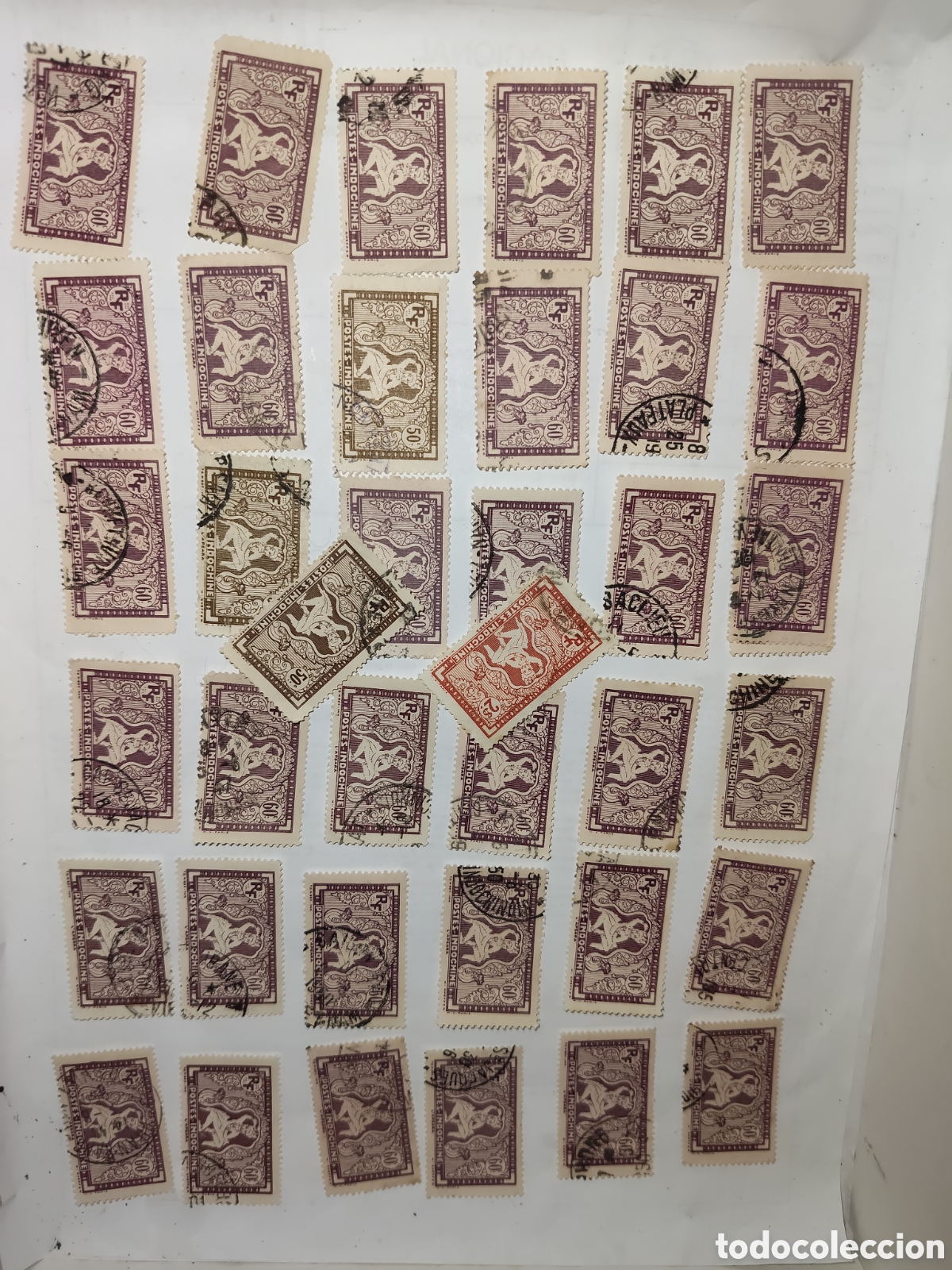 Sellos: 38 sellos de la India Francesa bailarina Apsara 1931 usados