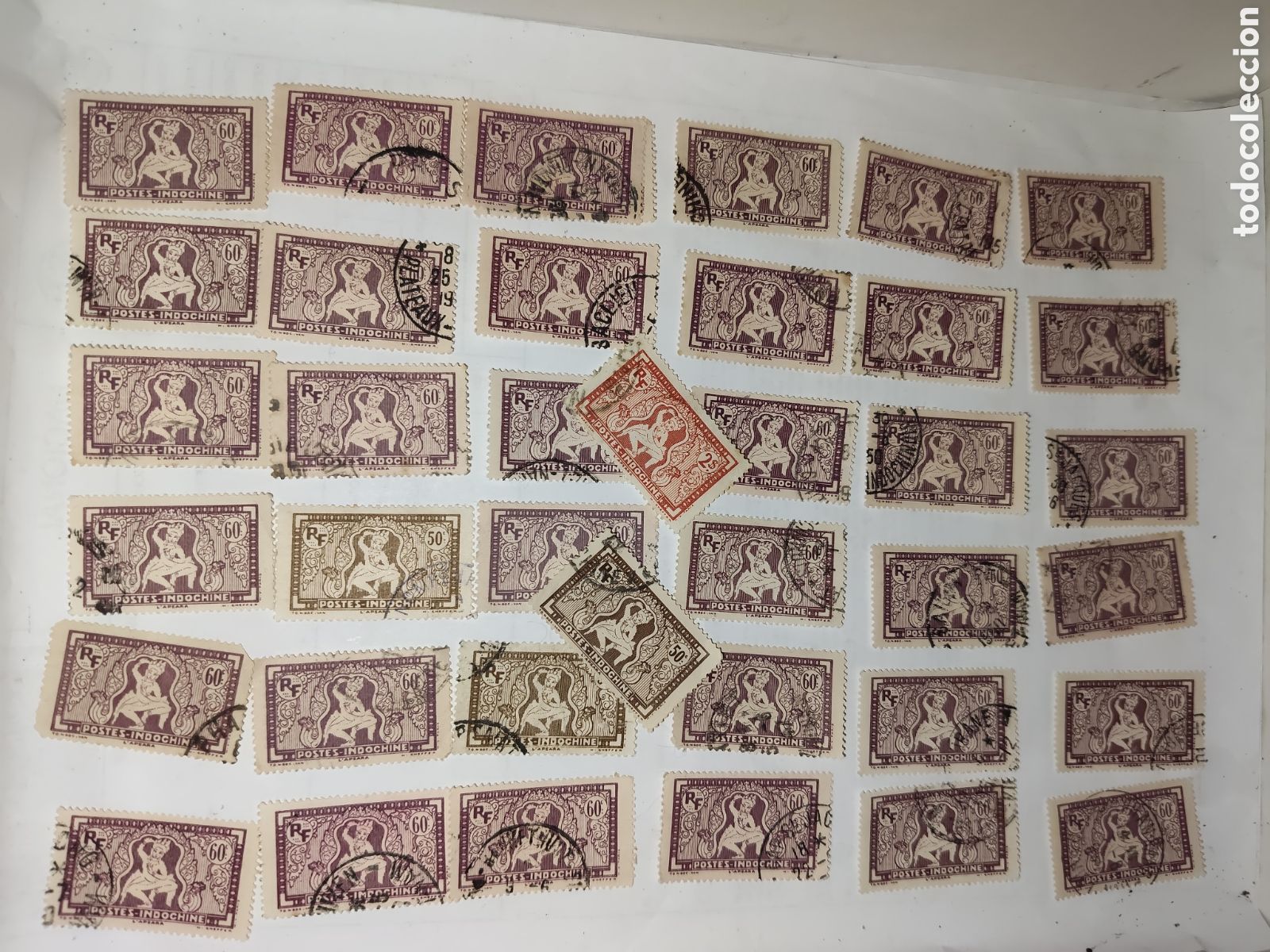 Sellos: 38 sellos de la India Francesa bailarina Apsara 1931 usados
