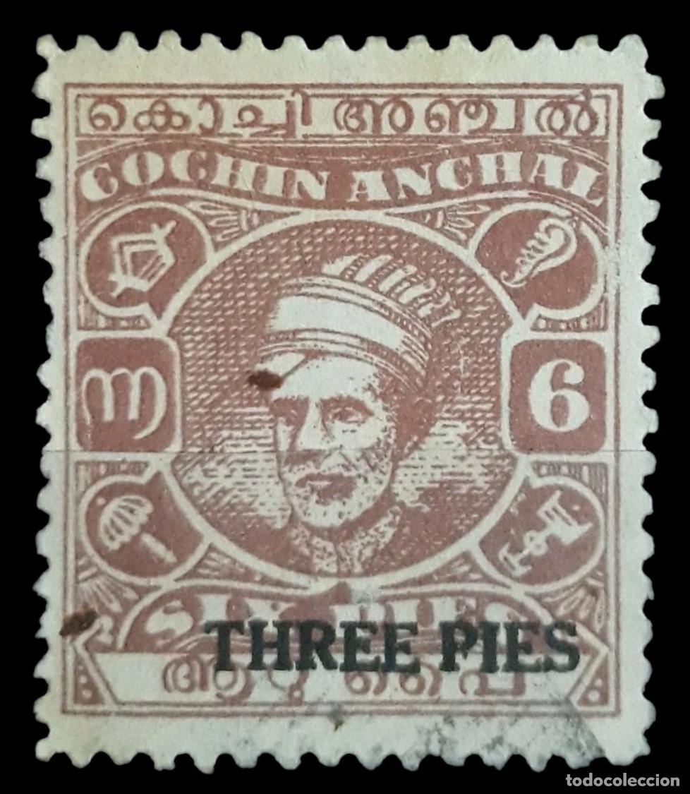 Sellos: COCHIN 1944 Majaraja Kerala Varma VI - Sobrecargado. USADO.