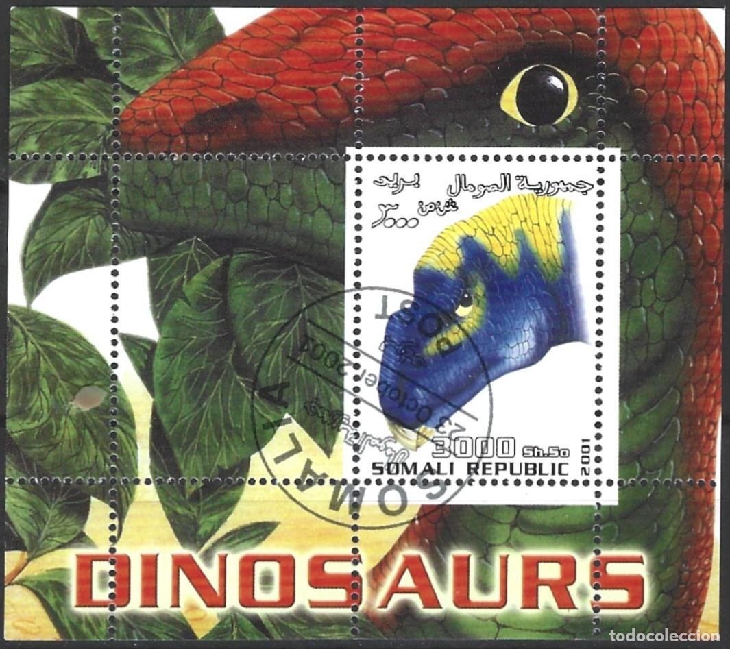 Sellos: REP&Uacute;BLIA SOMALI - 2001 - BLOQUE CON UN DINOSAURIOS - BLOQUE ESTAMPADO
