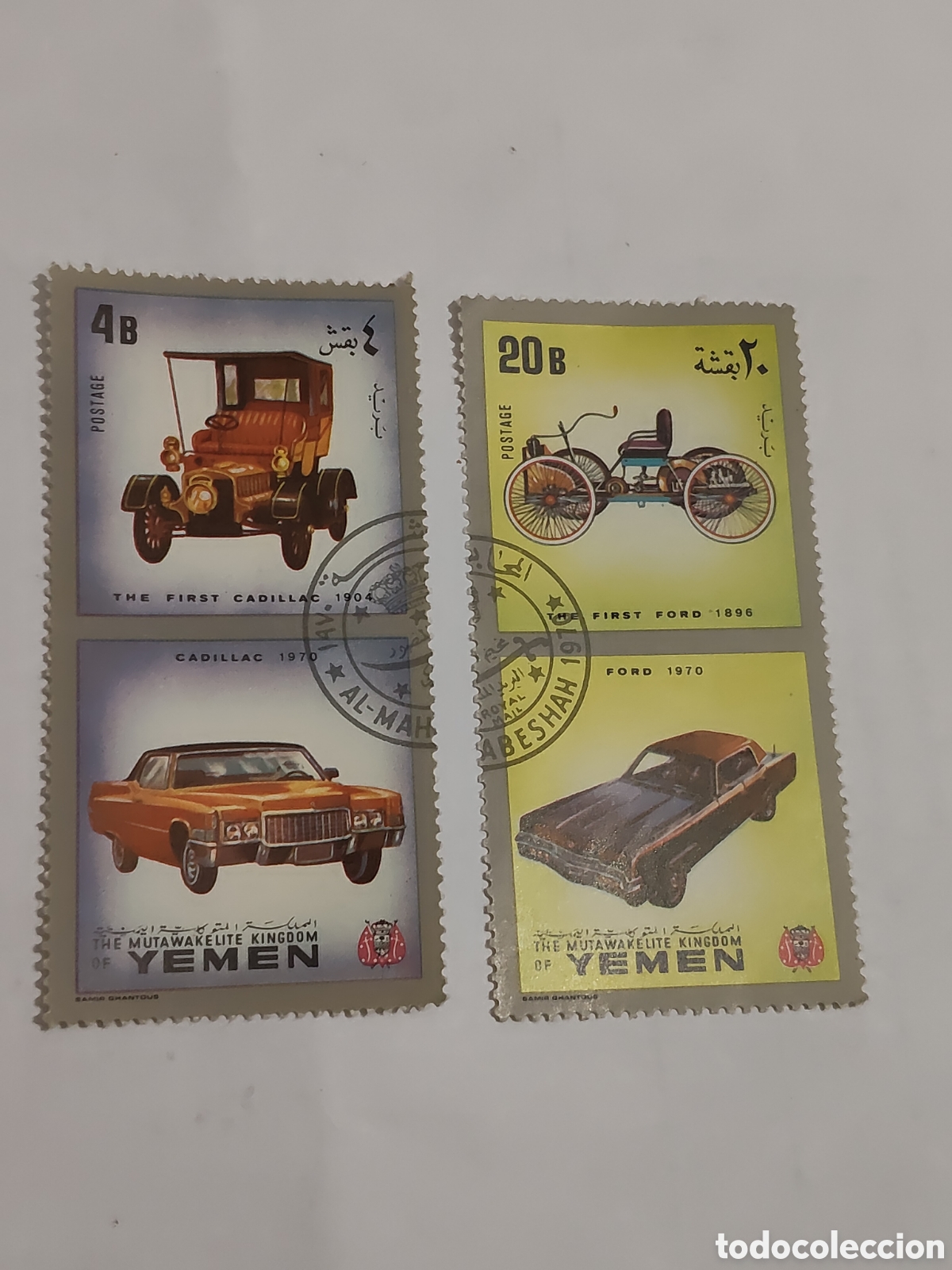 Sellos: 4 sellos de Yemen Automoci&oacute;n 1970 muy buenos