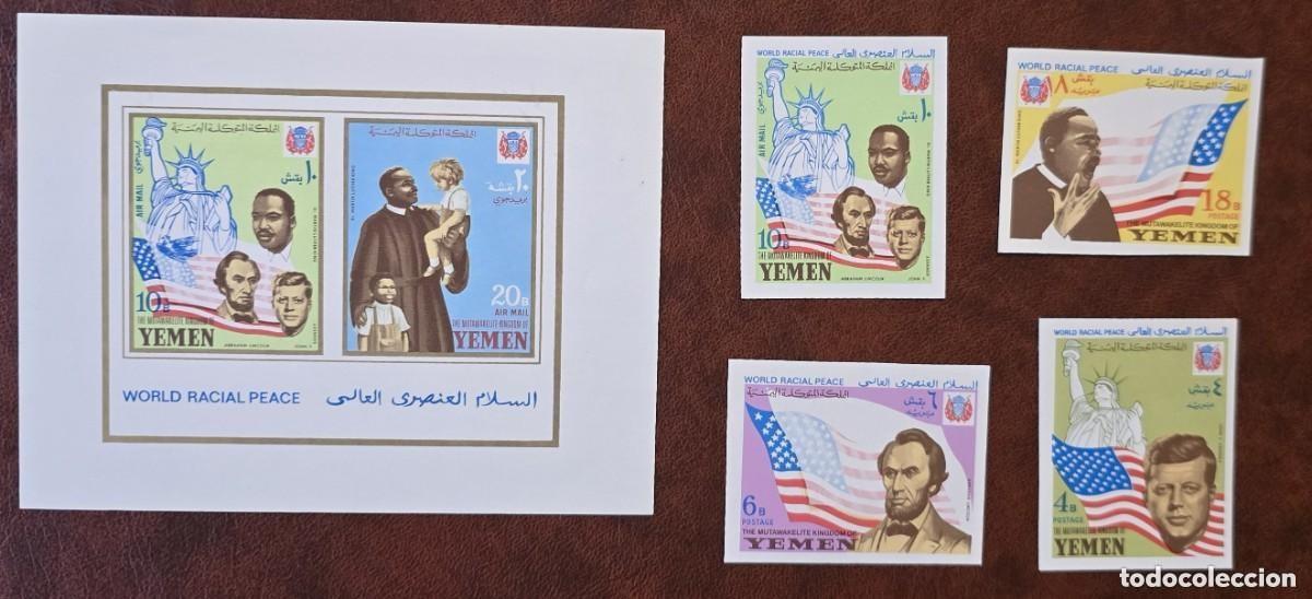 Sellos: colecci&oacute;n sellos nuevos Yemen Tem&aacute;tica Personajes Kennedy LINCOLN MARTIN LUTHER KING BANDERAS