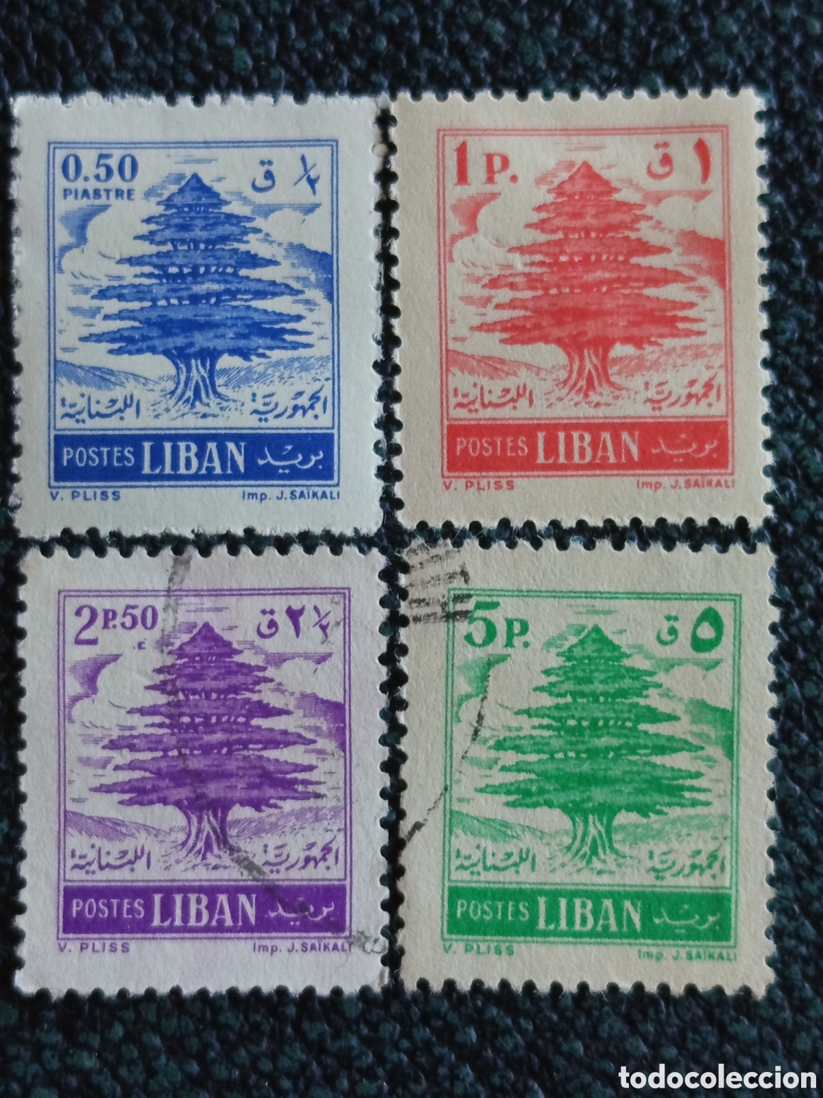 Sellos: Libano 1946/47 Cedro Paisaje Serie Definitiva 4V Yvert 200/203 MH/Usad