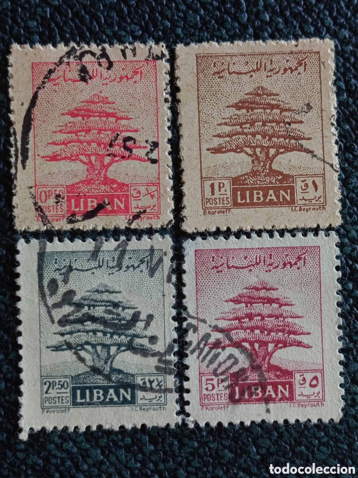 Sellos: Libano 1946/47 Cedro Serie Definitiva Lote 4 Valores Yvert Usados