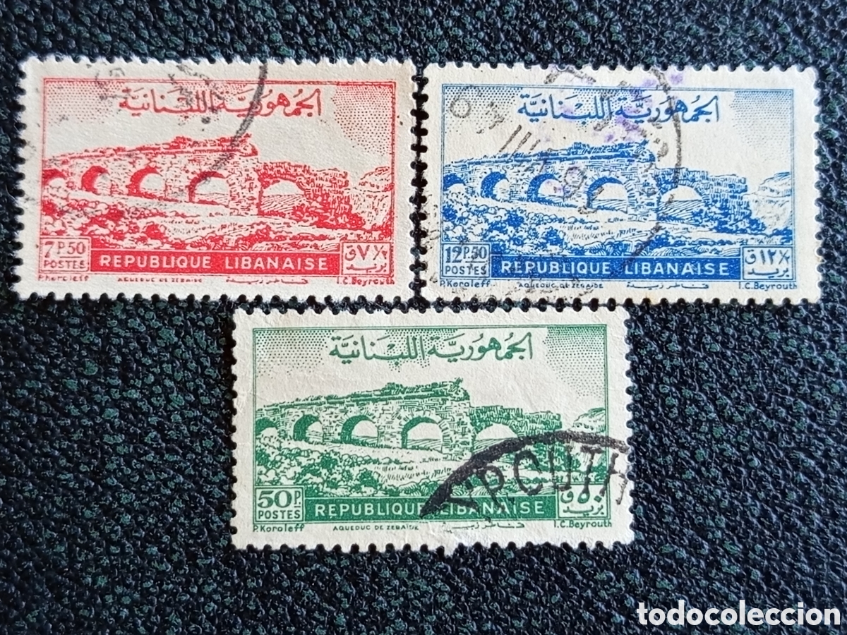 Sellos: Libano 1946/47 Acueducto de Zubaida Serie Definitiva 3V Yvert Usados