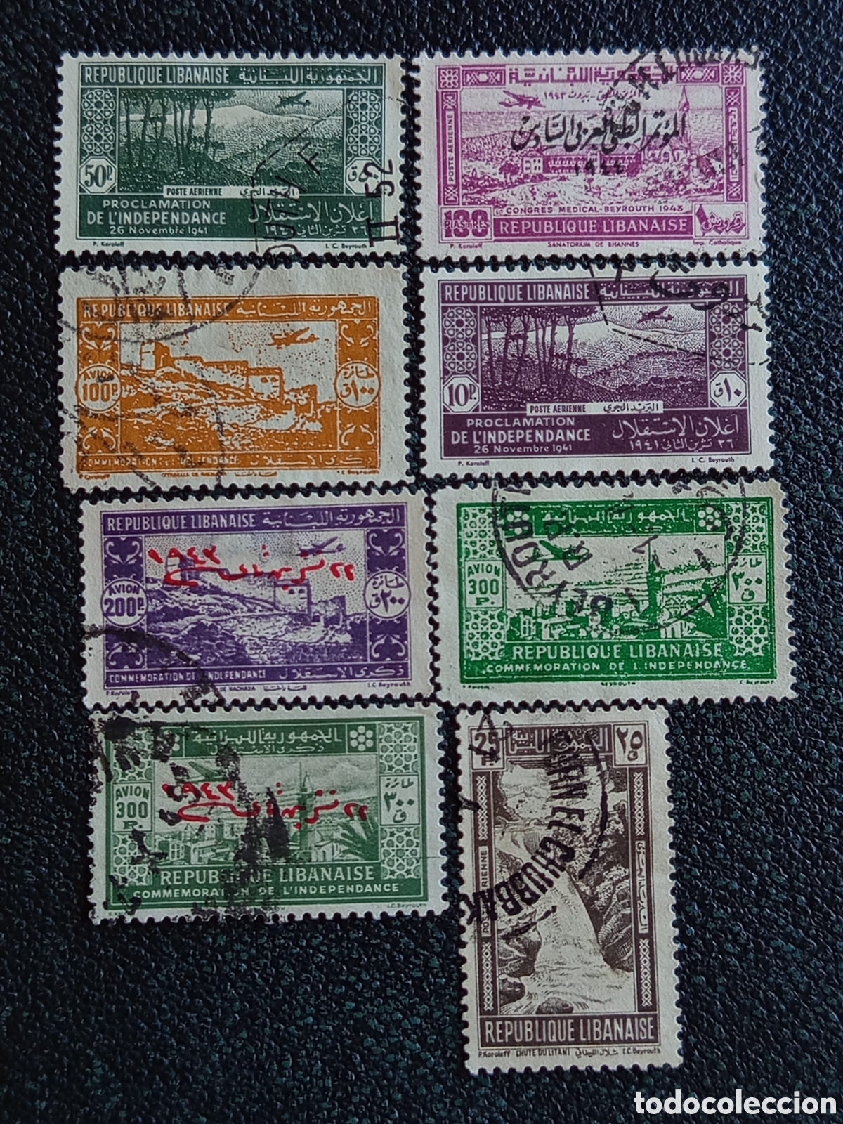 Sellos: Libano 1942/48 Correo Aereo Independencia y Conmemorativos 7V Yvert Usados