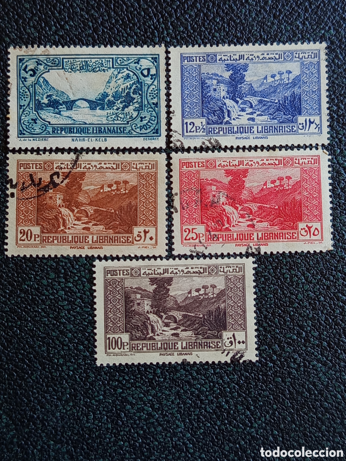 Sellos: Libano 1930/37 Paisajes y Nahr-El-Kelb Definitivos 5V Yvert MH/Usad