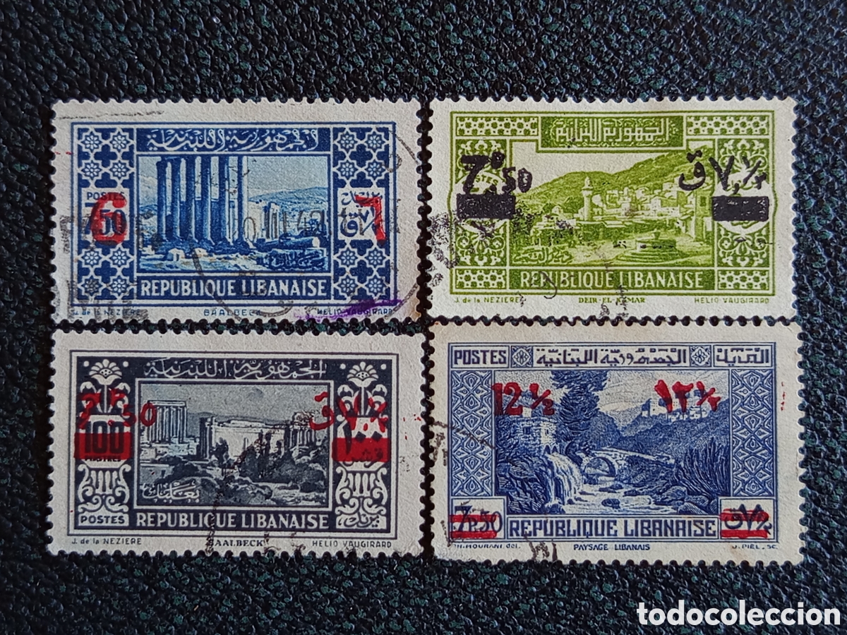 Sellos: Libano 1928/42 Sobrecargados Definitivos Baalbeck y Paisajes 4V Yvert Usados