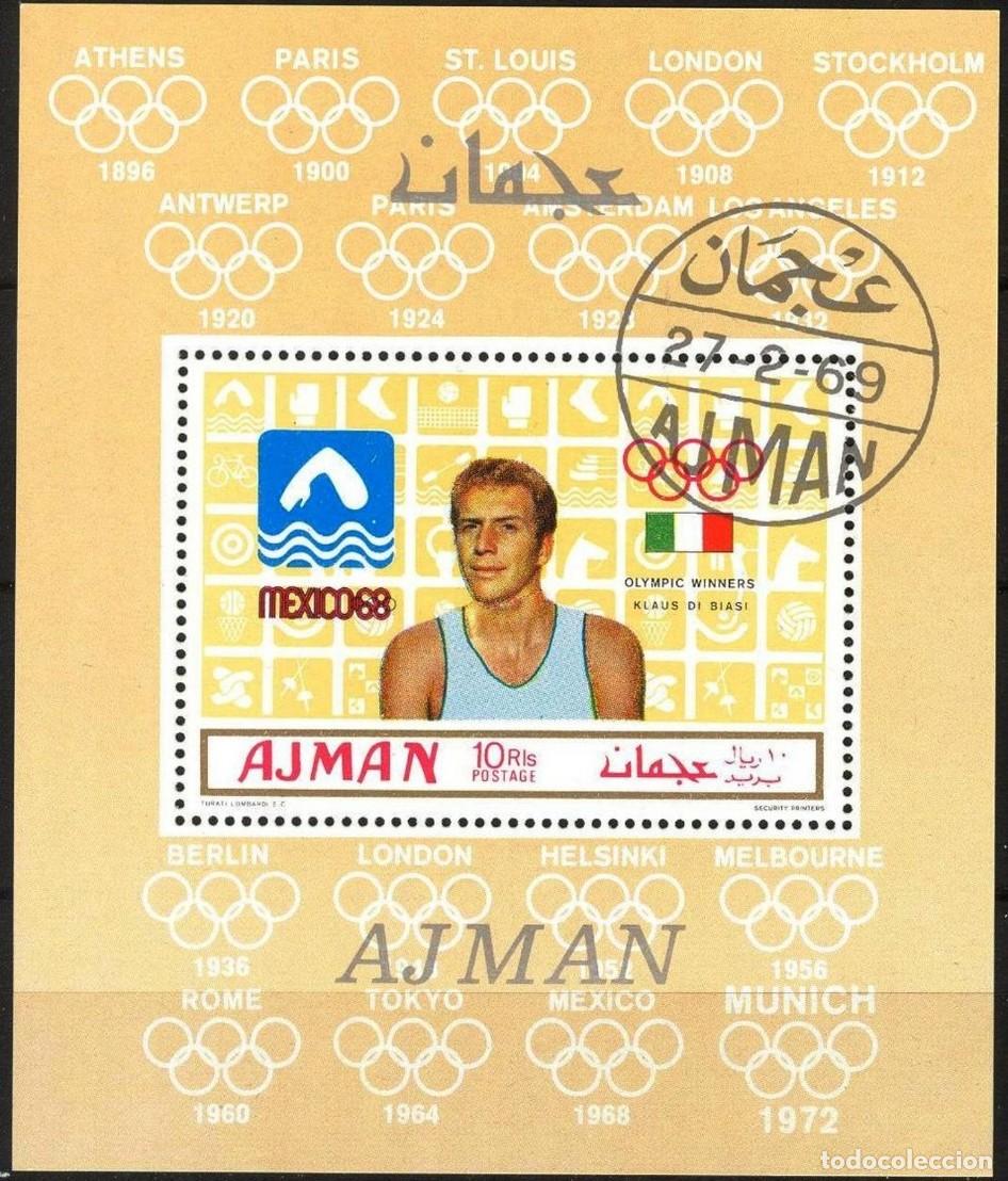 Sellos: AJMAN 1969 SHEET USED DELUXE MNH JUEGOS OLIMPICOS MEXICO OLYMPIC GAMES JEUX OLYMPIQUES DEPORTES