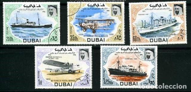 Sellos: DUBAI 1969 5 STAMPS USED MNH RASHID BIN SAEED 60th ANIVERSARIO SERVICIO POSTAL BARCOS SHIPS AVIONES