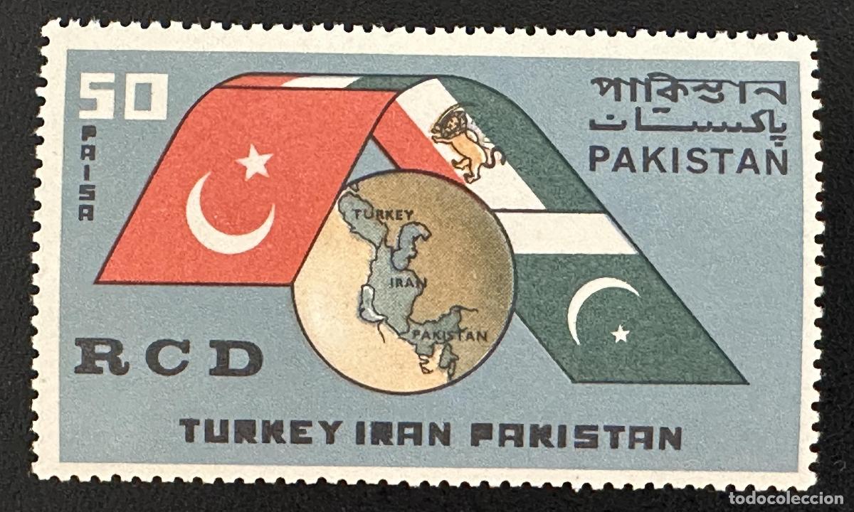 Sellos: Pakist&aacute;n 1964 Mi. 220 emisi&oacute;n RCD Turqu&iacute;a Ir&aacute;n banderas mapa