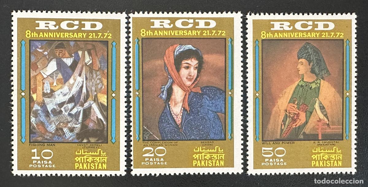 Sellos: Pakist&aacute;n 1972 Mi. 325-327 emisi&oacute;n conjunta RCD pinturas Behzad