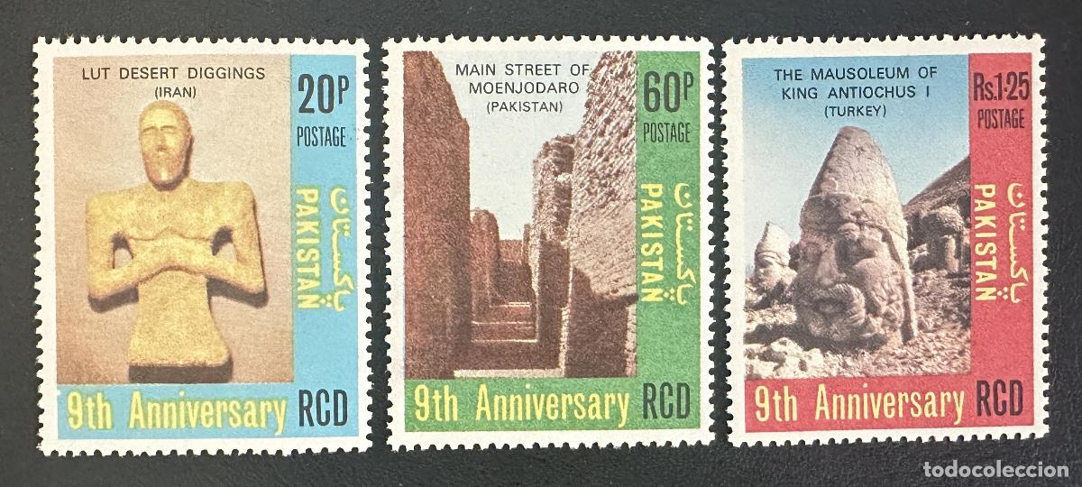 Sellos: Pakist&aacute;n 1973 Mi. 346-348 emisi&oacute;n conjunta RCD arqueolog&iacute;a Moenjodaro