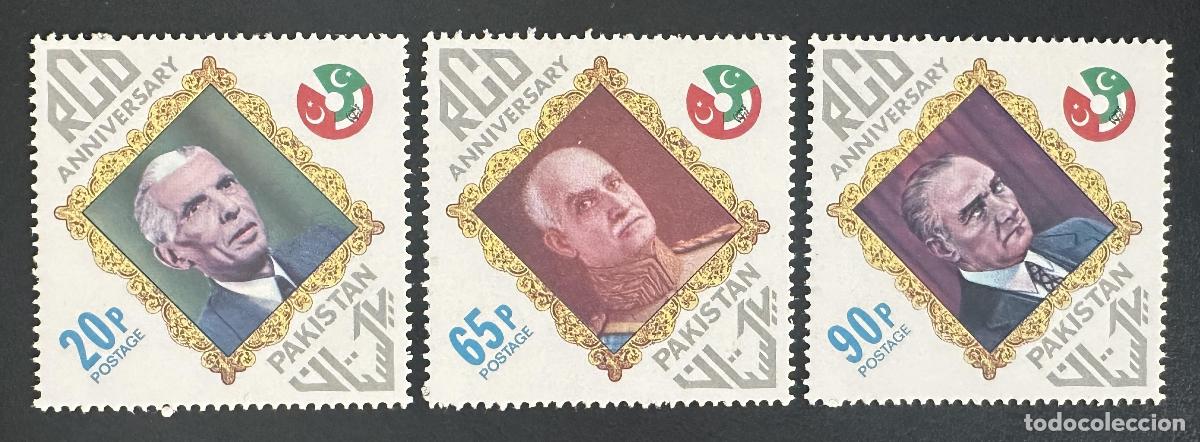 Sellos: Pakist&aacute;n 1976 Mi. 415-417 emisi&oacute;n com&uacute;n RCD aniversario Jinnah