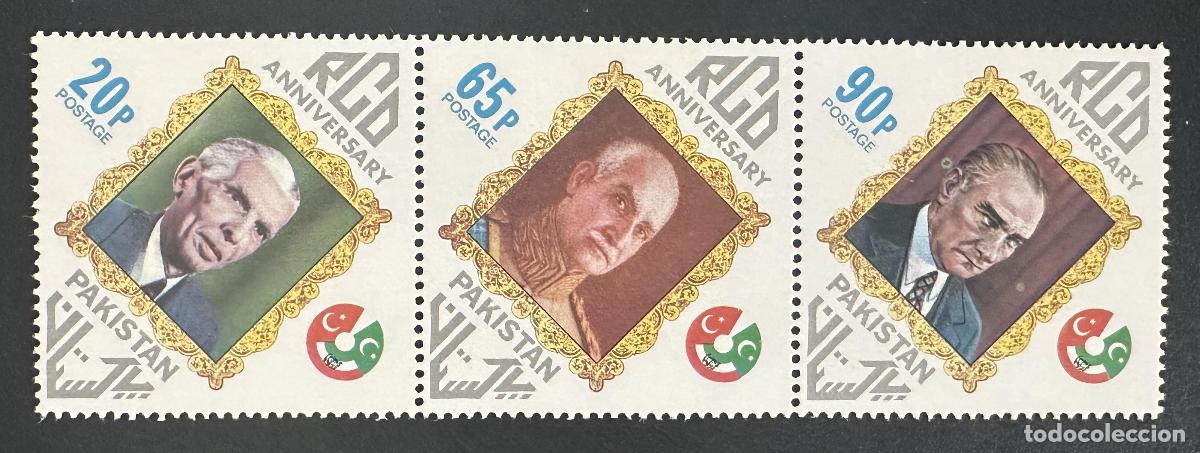 Sellos: Pakist&aacute;n 1976 Mi. 415-417 emisi&oacute;n conjunta RCD aniversario Atat&uuml;rk