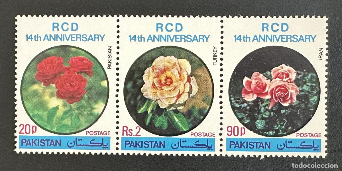 Sellos: Pakist&aacute;n 1978 Mi. 452-454 emisi&oacute;n RCD aniversario rosas flores