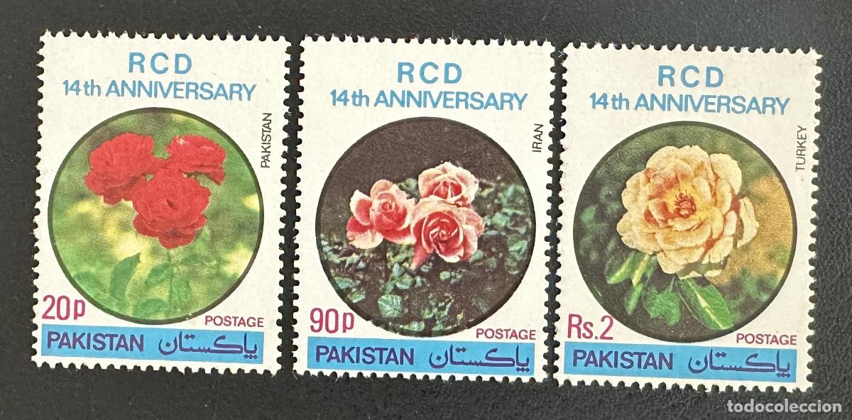 Sellos: Pakist&aacute;n 1978 Mi. 452-454 emisi&oacute;n conjunta RCD rosas flores Ir&aacute;n Turqu&iacute;a