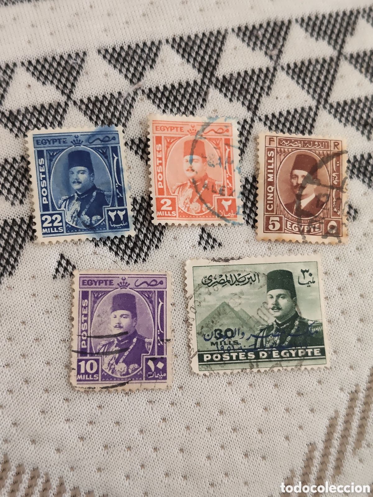 Sellos: 5 Sellos de Egipto Rey Faruk l 1939-46 usados