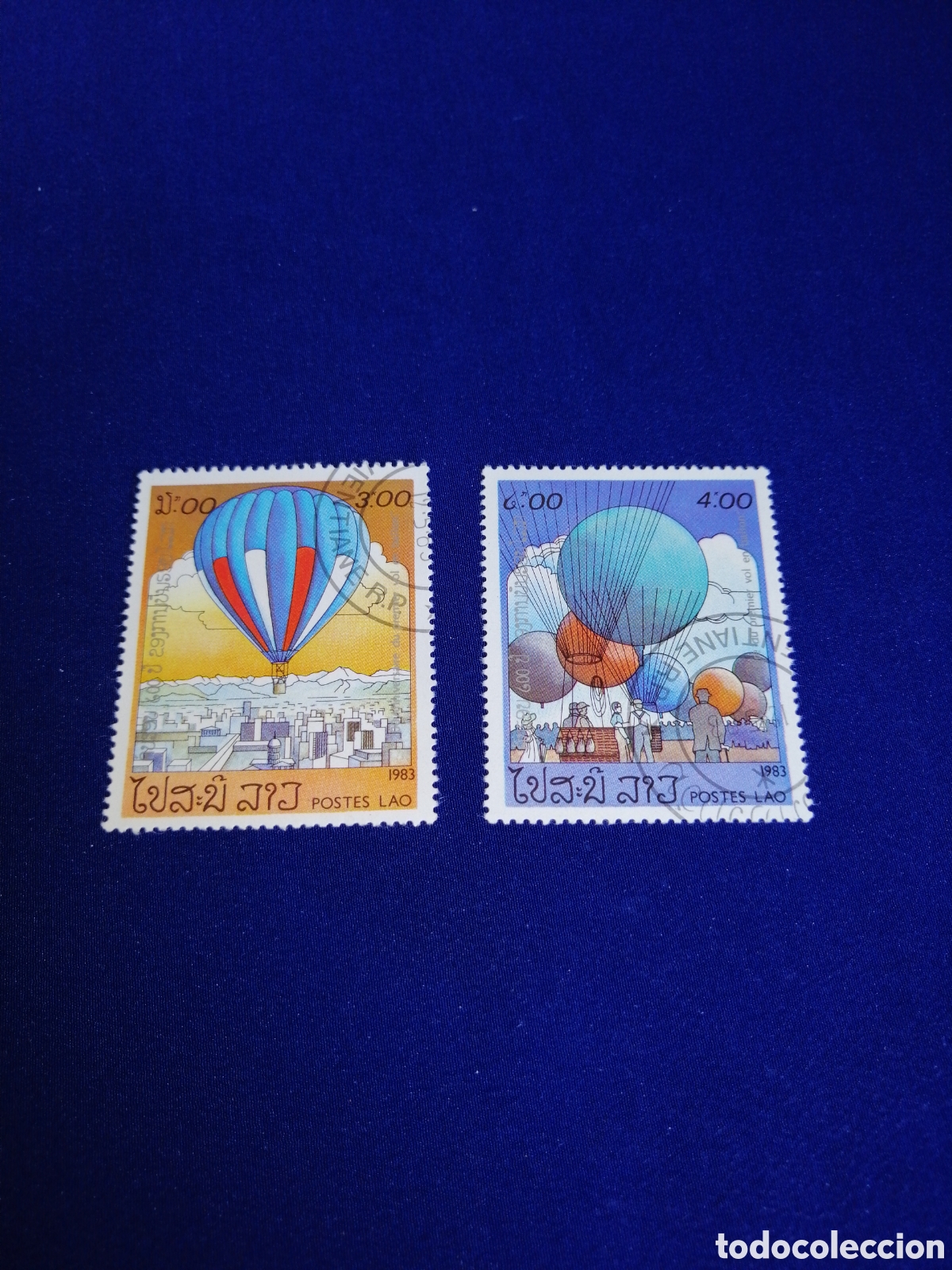 Sellos: LAOS LOTE GLOBOS A&Eacute;REOS SELLOS USADOS MATASELLADOS