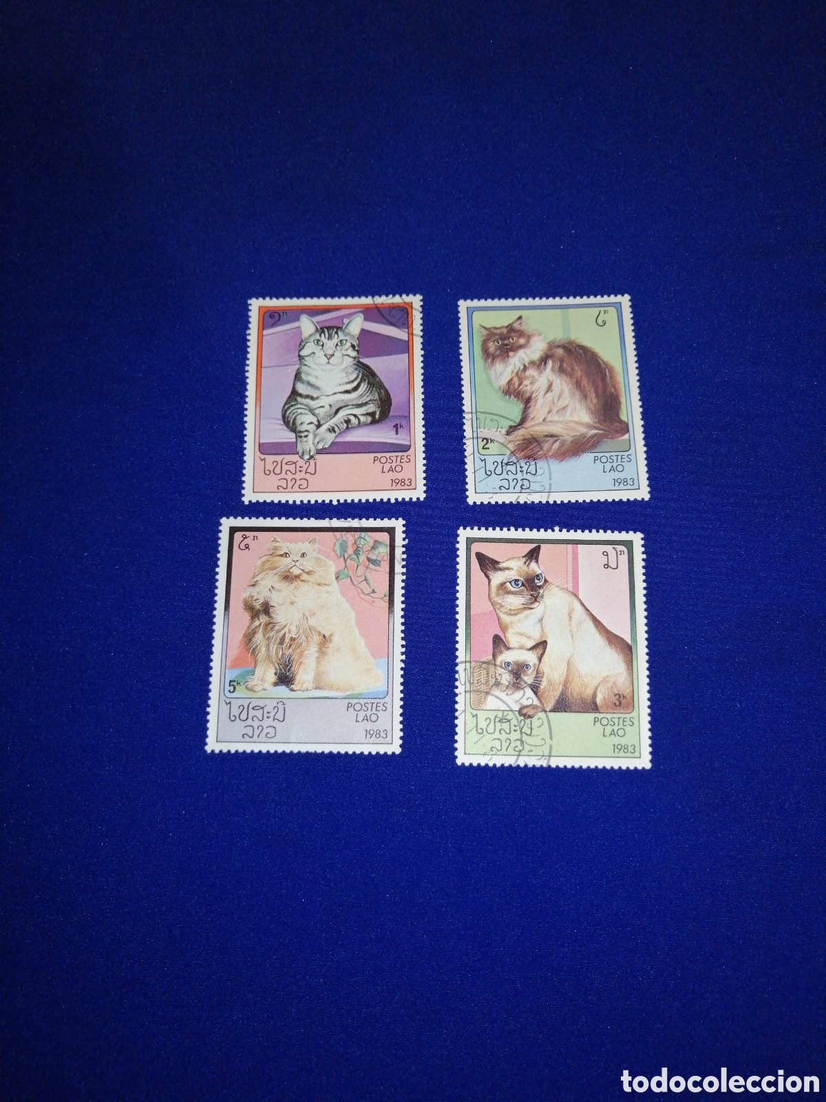 Sellos: LAOS LOTE GATOS SELLOS USADOS MATASELLADOS