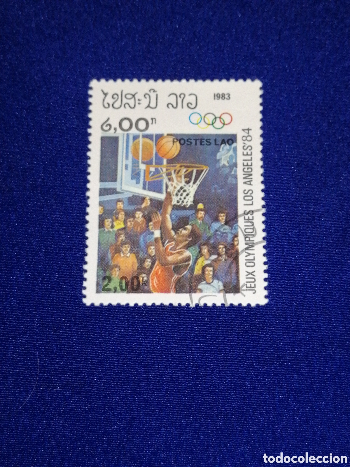 Sellos: LAOS OLIMPIADAS LOS ANGELES 84 BALONCESTO SELLO USADO MATASELLADO