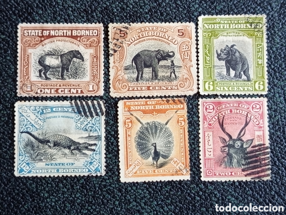 Sellos: Lote 6 Sellos Borneo del Norte 1909 Fauna Ex&oacute;tica (Catalogaci&oacute;n Scott #136+)