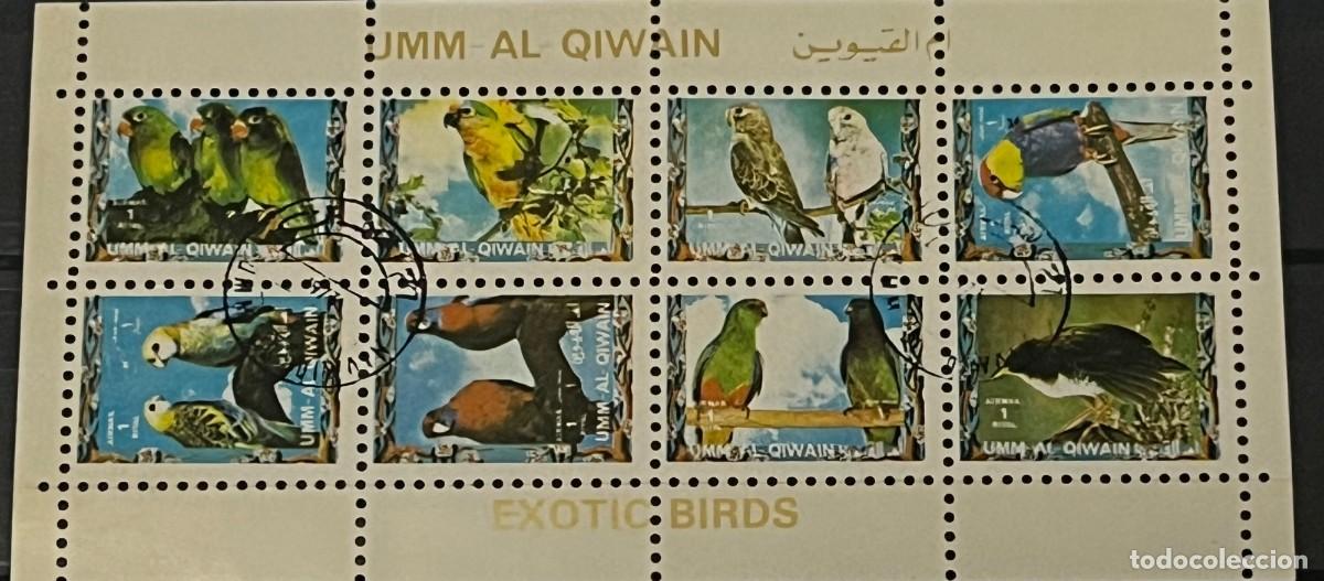 Sellos: UMM AL QIWAIN-SELLOS A&Ntilde;O 1972-EXOTIC BIRDS-LOROS-USADOS-MINIPLIEGO 8 SELLOS-DENTADO 13&frac14;