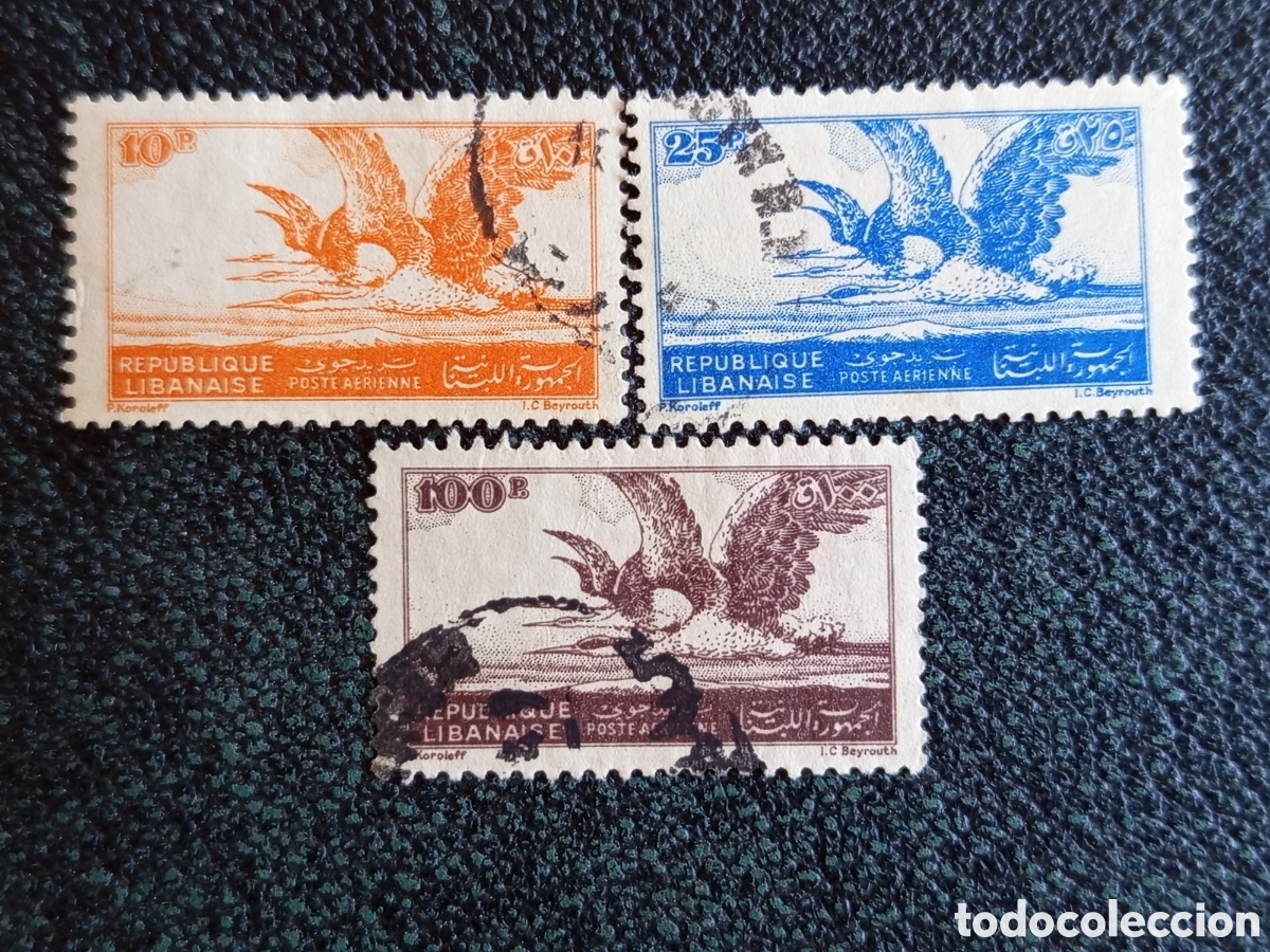 Sellos: Lote 3 Sellos L&iacute;bano Correo A&eacute;reo Garzas 1946 Michel 337 338 340 Usados