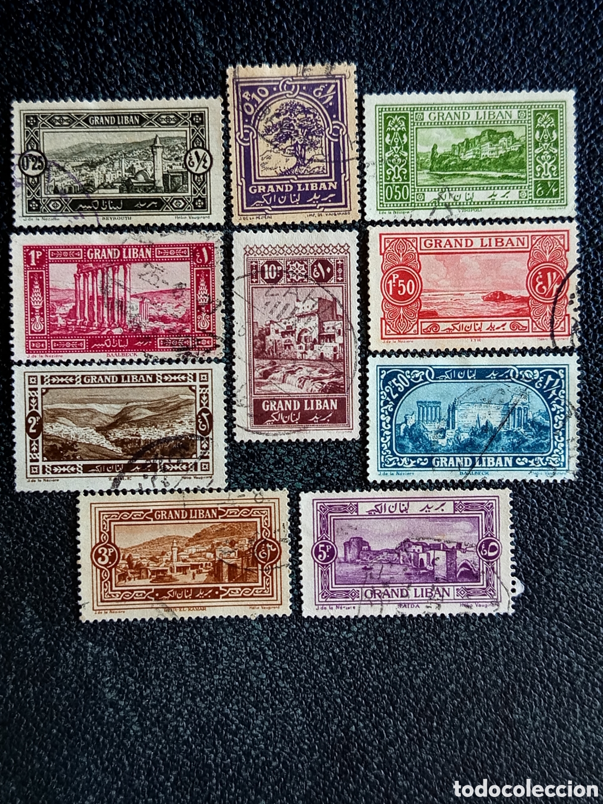 Sellos: Lote 10 Sellos L&iacute;bano 1925 Estado de Gran L&iacute;bano Serie Monumentos Michel 16/25