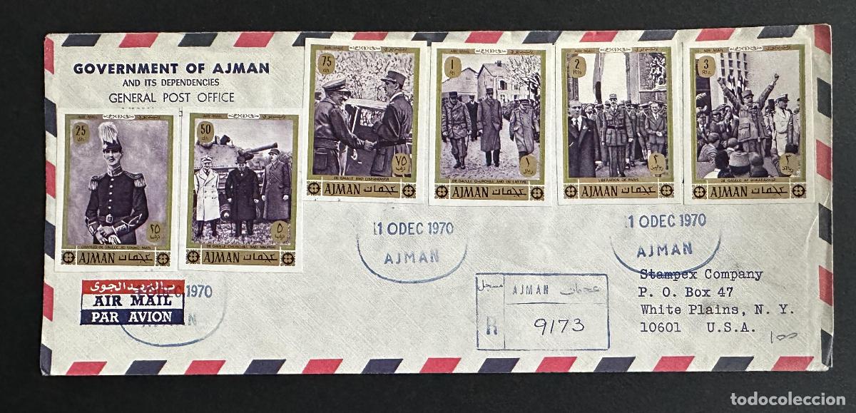 Sellos: Ajman 1970 - Carta FDC Charles de Gaulle sin perforar Juego completo 6 sellos