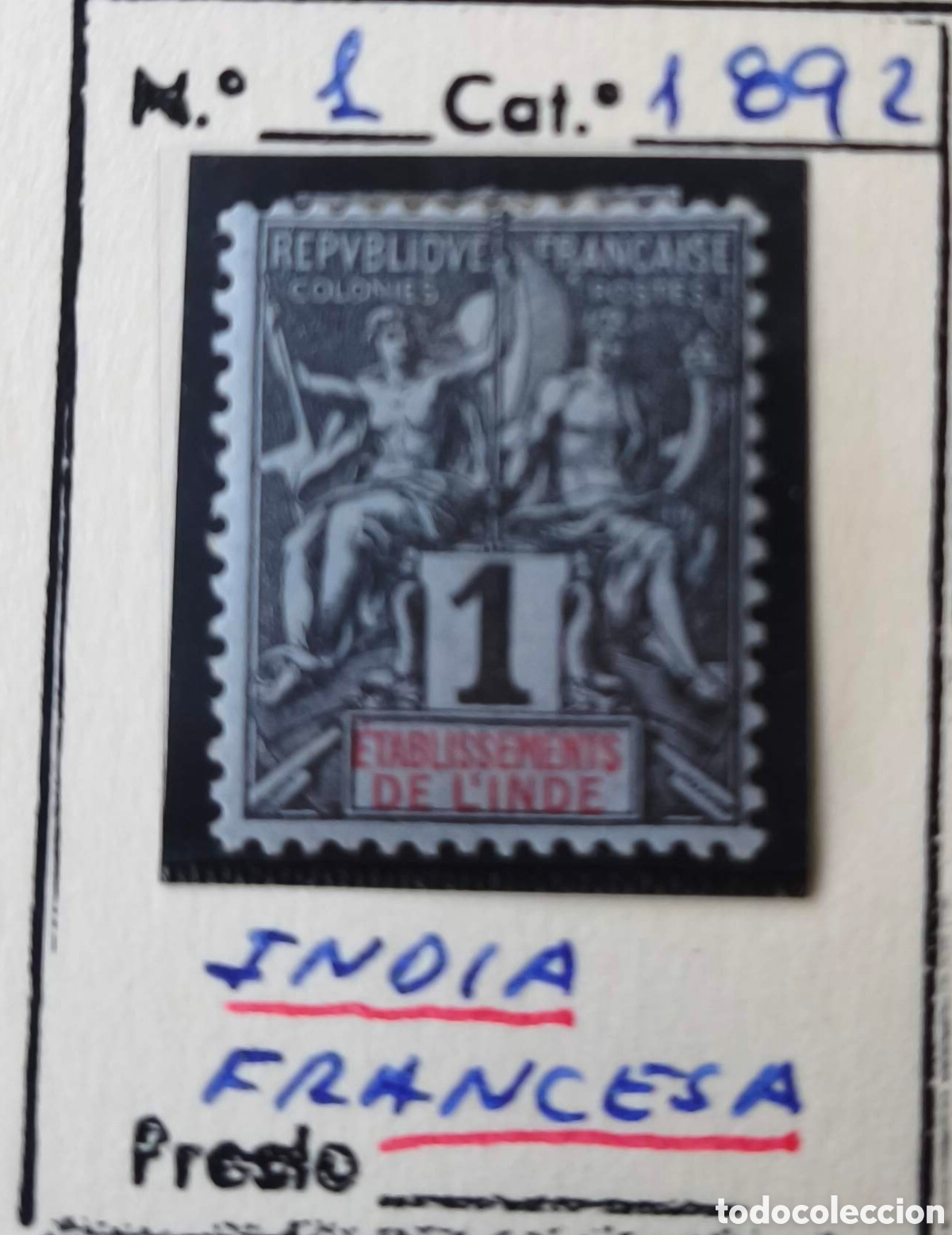 Sellos: India francesa. 1892. Un c&eacute;ntimo