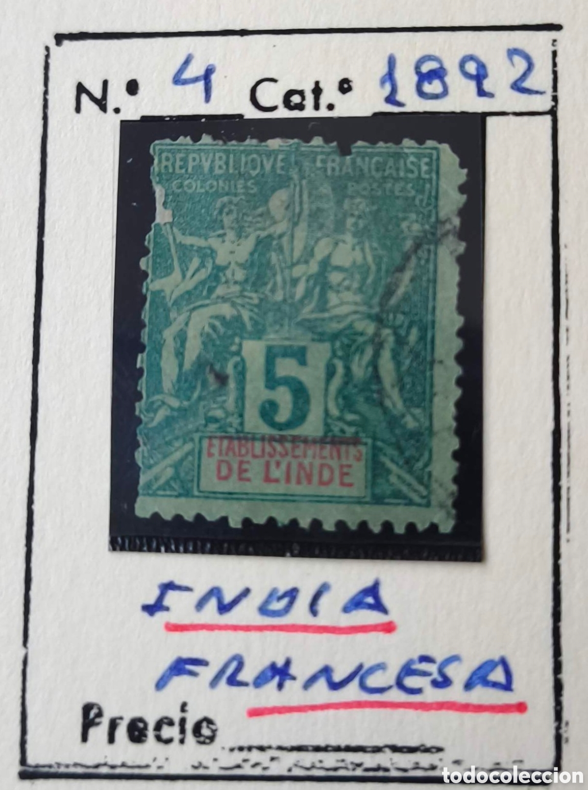 Sellos: India francesa. 1892. 5 c&eacute;ntimos