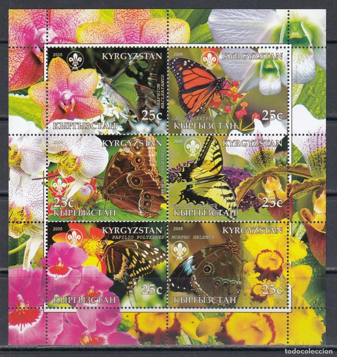 Sellos: KYRGYZSTAN 2005 SHEET MNH BUTTERFLIES PAPILLONS MARIPOSAS ORQUIDEAS ORCHIDS ORCHIDEES ORCHIDEEN