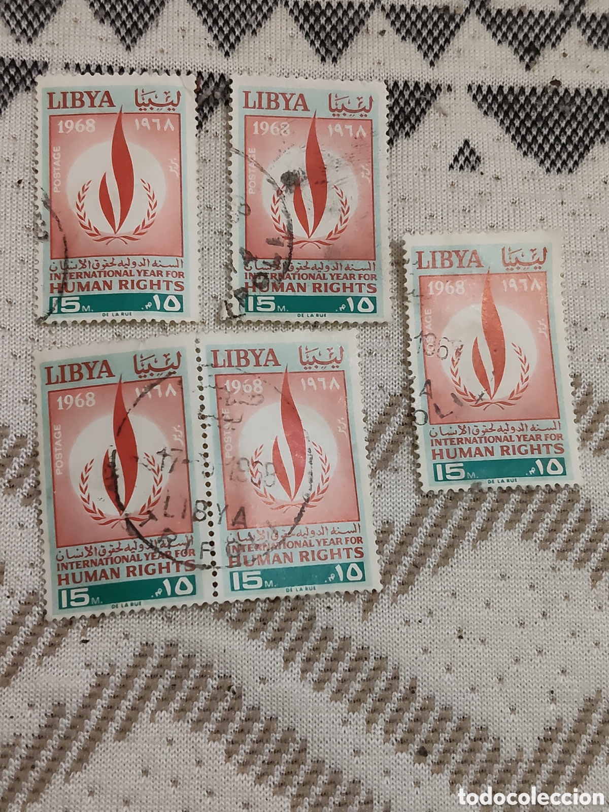 Sellos: 5 sellos de Libia a&ntilde;o internacional de los derechos humanos 1968