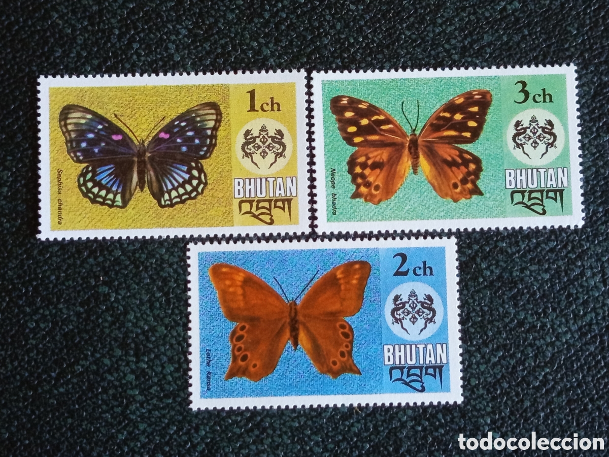 Sellos: But&aacute;n 1968 Mariposas Fauna Serie Parcial Lote 3S MNH Asia (Michel 240-242)