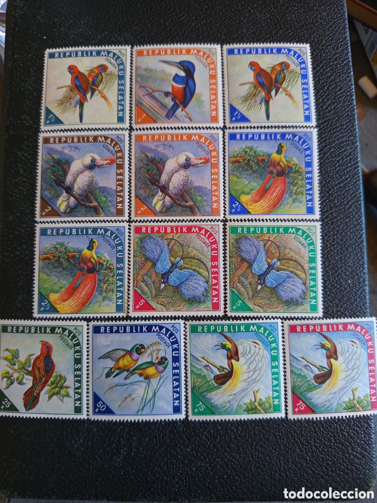 Sellos: Lote 13 Sellos Maluku Selatan 1955 Aves Tropicales Cenicientas MNH