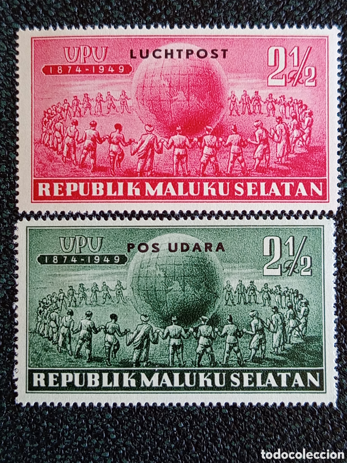 Sellos: Lote 2 Sellos Maluku Selatan 1950 UPU Correo A&eacute;reo MNH / Cinderellas